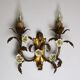 Pair of gold wall sconces with porcelain flowers