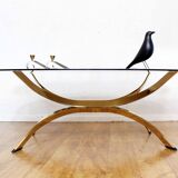 Italian coffee table in solid brass and beveled glass