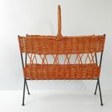 Rattan magazine holders - vintage steel