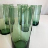 Set 6 verres gobelets verts soufflés 1960