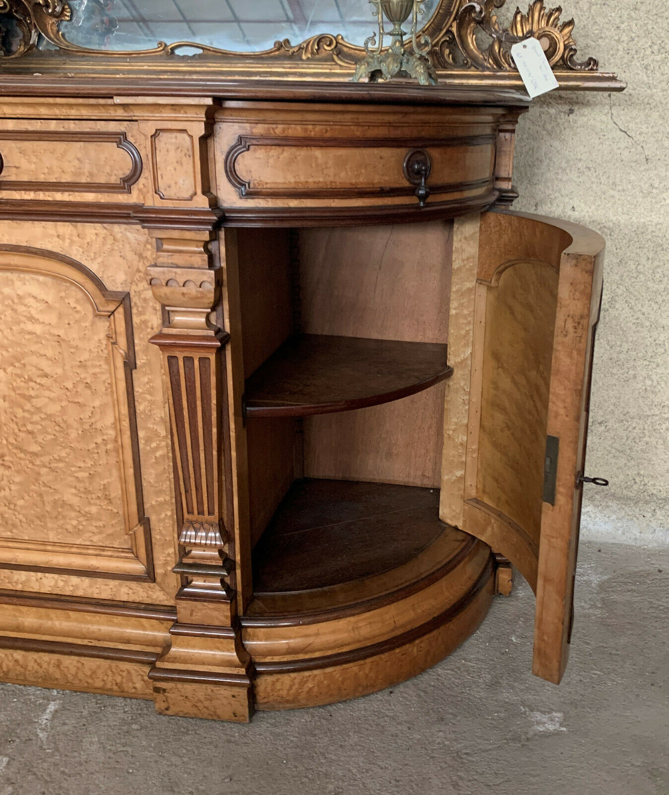 Half-moon shaped row sideboard napoleon iii era in speckled maple