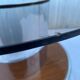 Round coffee table in smoked glass, chromed metal and wood, 1960s