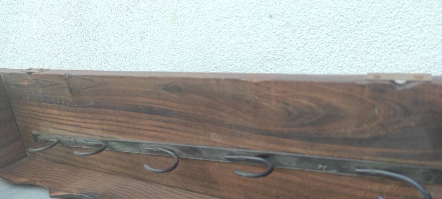 Shelving shelf pot holder vintage kitchen storage in rustic fir