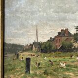 Adrien Jacques Sauzay (1841-1928) L’entrée du village - Huile Sur Panneau D’acajou