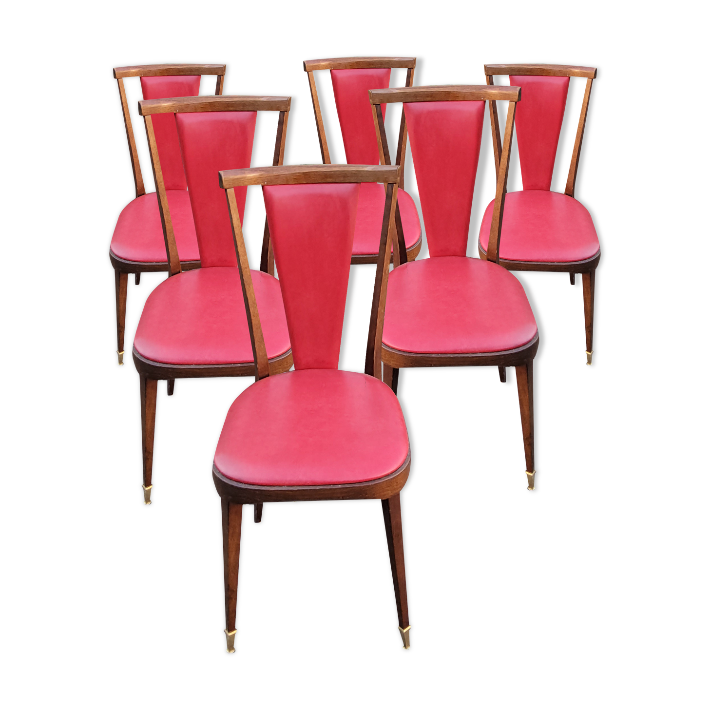 Set of 6 chairs from the 60s in red moleskine