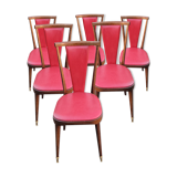 Set of 6 chairs from the 60s in red moleskine