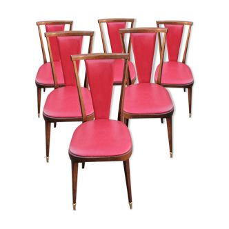 Set of 6 chairs from the 60s in red moleskine