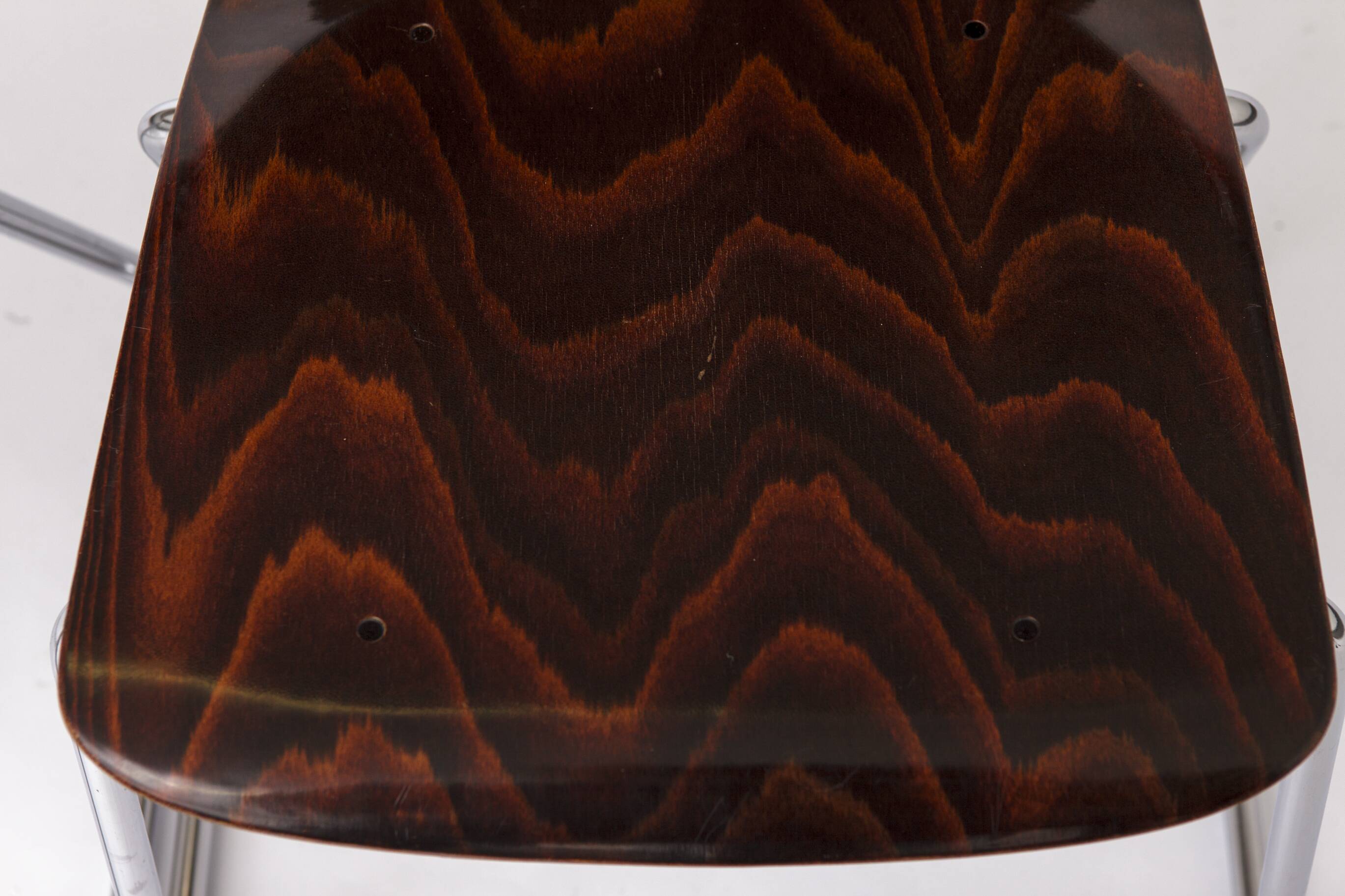 2 of 8 Vintage Casala Stackable Chairs, Germany 1970s, Plywood & Chrome