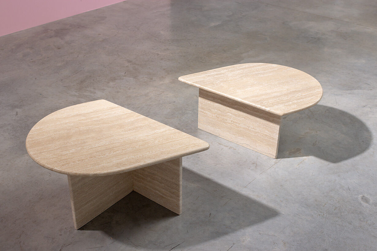 Pair of modernist in travertine 1970 lounge tables s