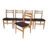 Suite of 5 vintage scandinavian teak chairs 1 imitation leather