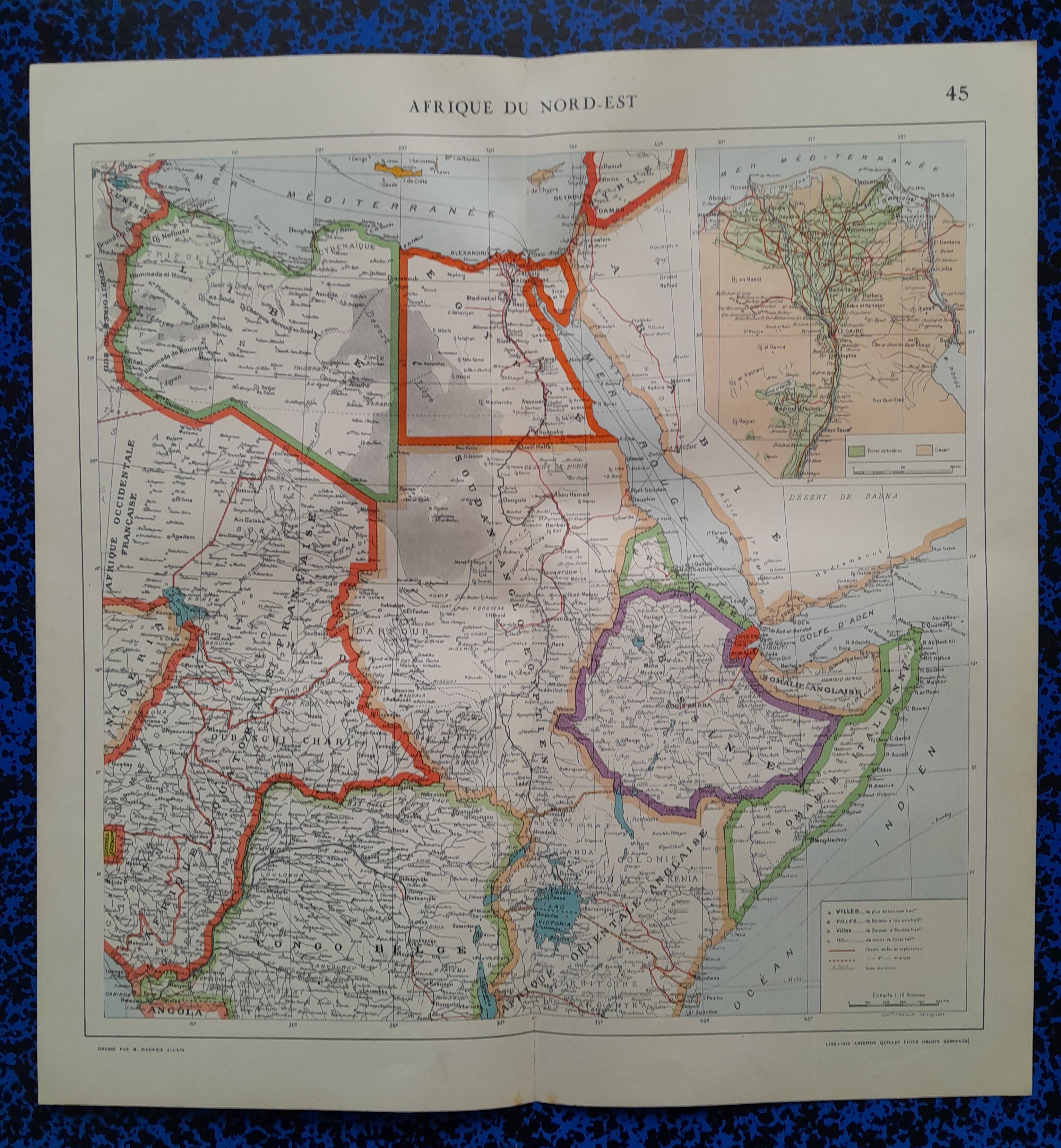 A geographical map from Atlas Quillet year 1925 map: North-East Africa Nile delta