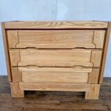 Commode vintage moderniste en orme massif 3 tiroirs