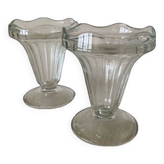 2 bistro style ice cream cups in pressed glass