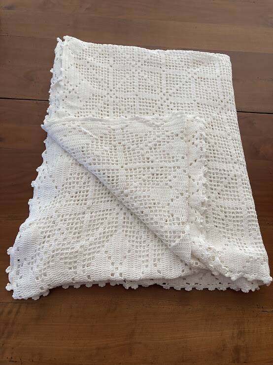 Handmade crocheted cotton bedspread
