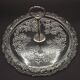 Vintage French cheese and sandwich serving plate, pressed glass with floral pattern.