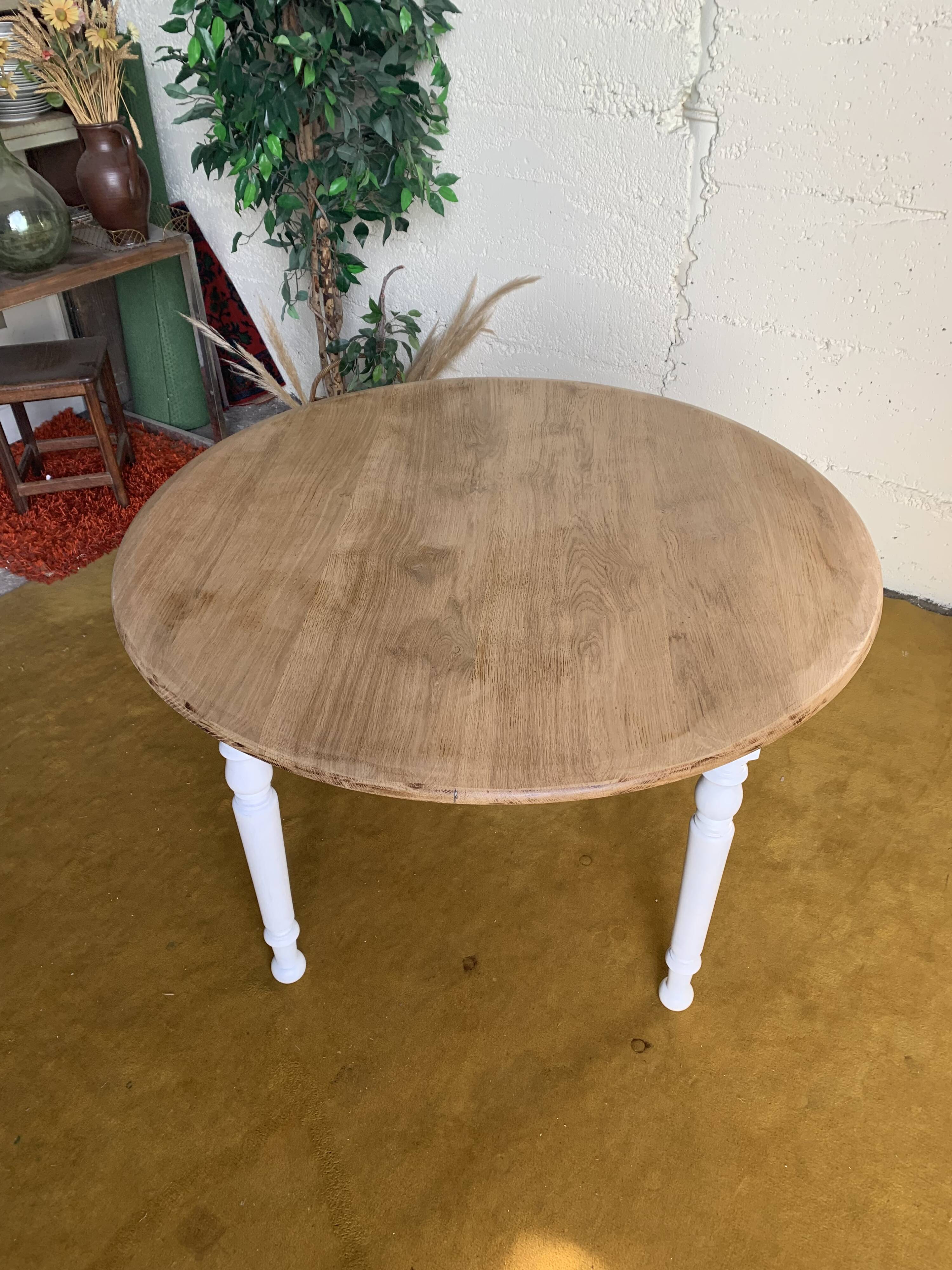 Round raw wood table