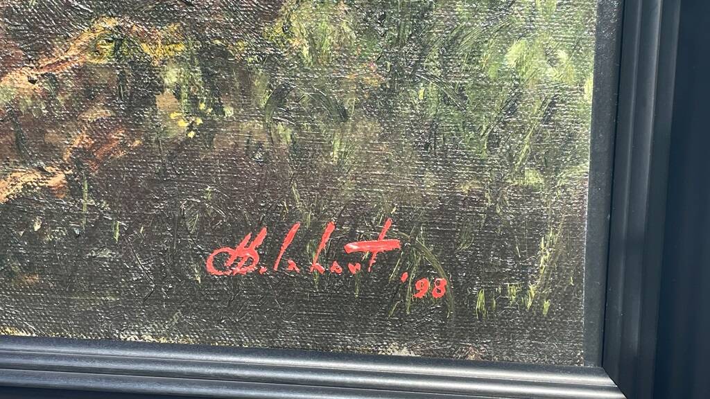 Painting by Camille Delahaut, "The Picnic". Vintage