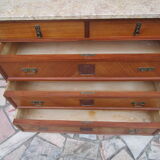 Low art-deco wood and marble chest of drawers