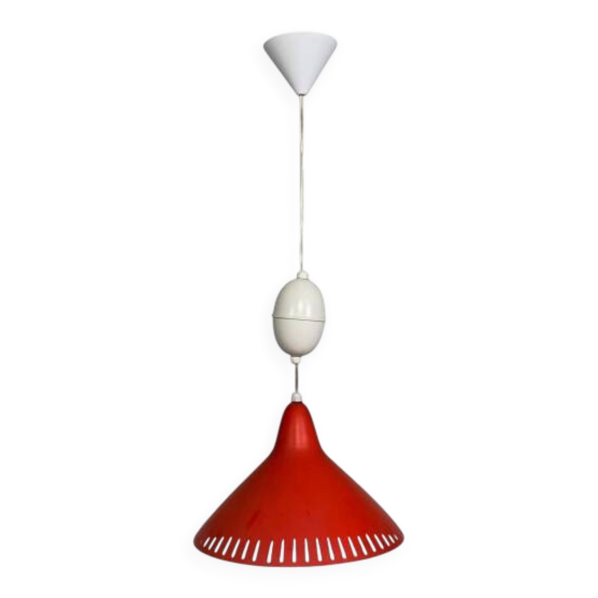 Hala suspension by H. Busquet with red shade and winding system, 1950s.