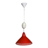 Hala suspension by H. Busquet with red shade and winding system, 1950s.