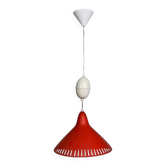Suspension Hala par H. Busquet avec abat-jour rouge et système d'enroulement, années 1950