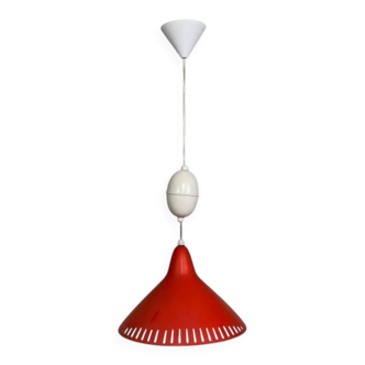 Hala suspension by H. Busquet with red shade and winding system, 1950s.