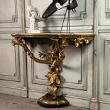Carved and Gilded Wooden Console Imitating Natural Wood, Italy circa 1880