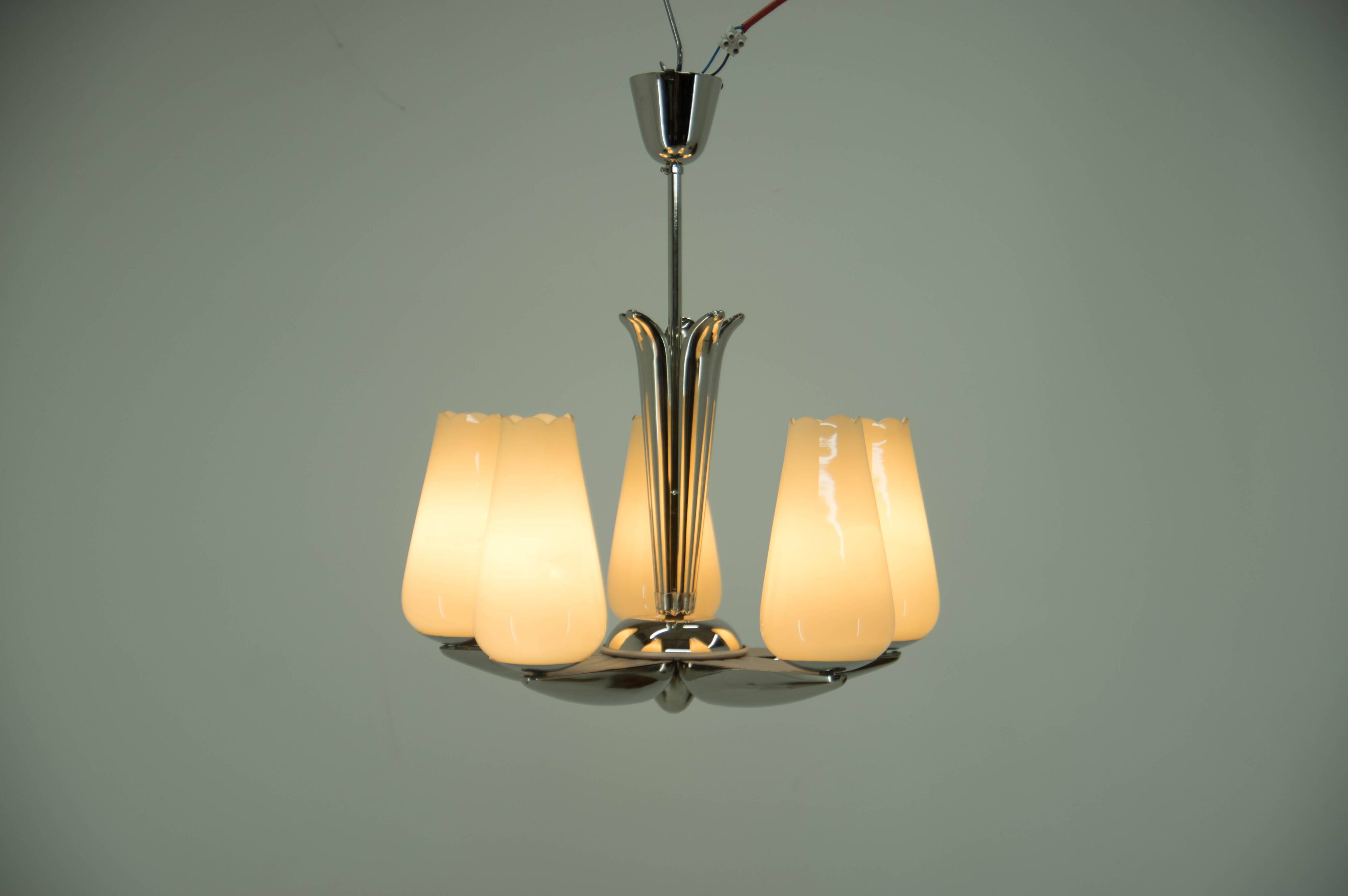 Rare Nickel-Plated Chandelier by Drukov, 1940s