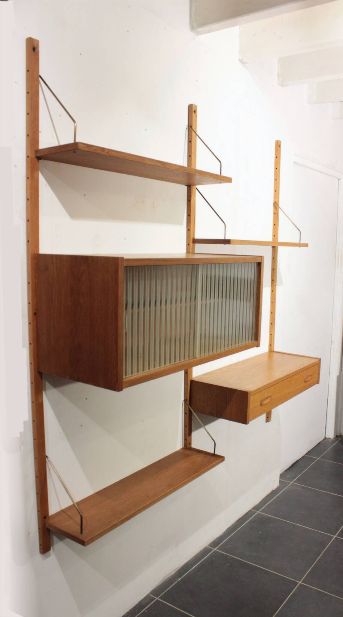 Vintage teak wall unit by Preben Sorensen, Denmark 1960s