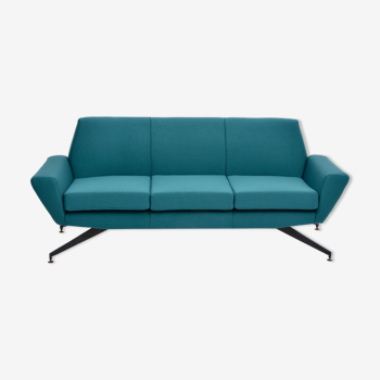 Reupholstered Italian Mid-Century Modern Sofa with Metal Base by Lenzi