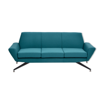 Reupholstered Italian Mid-Century Modern Sofa with Metal Base by Lenzi