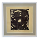 Linogravure encadrée, portrait d'un homme, 1972