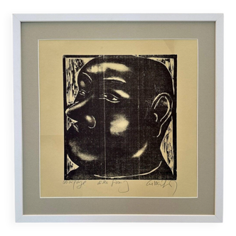 Portrait of a Man, 1972, Linocut, Framed