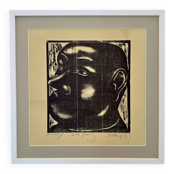 Portrait of a Man, 1972, Linocut, Framed
