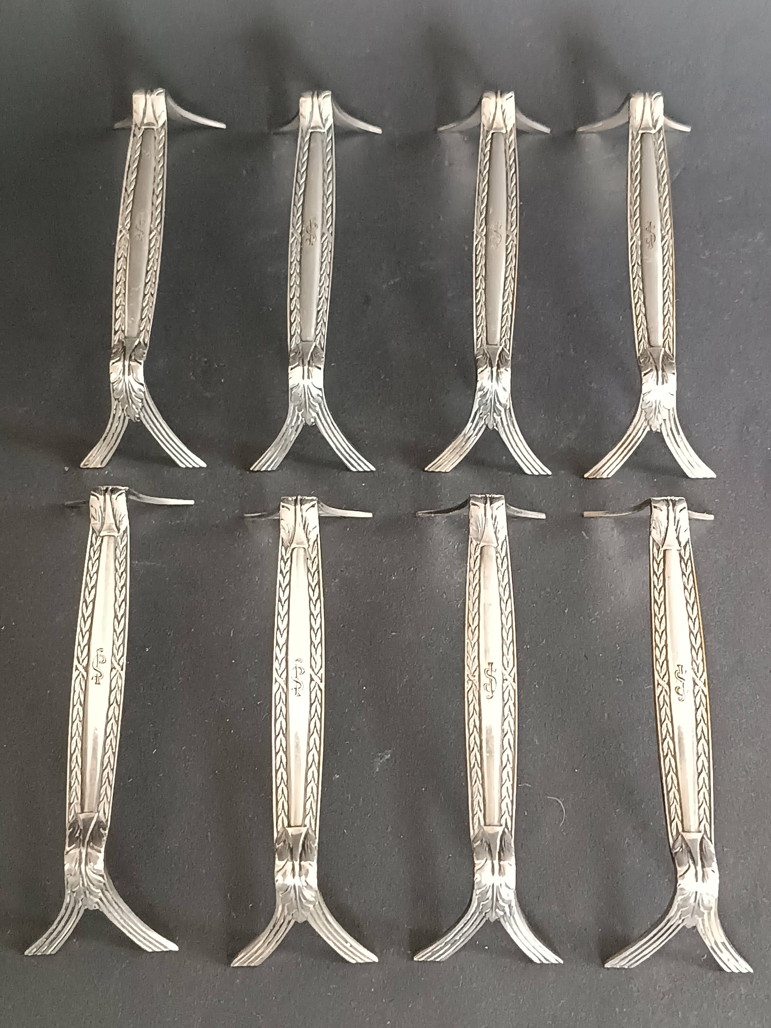 WMF, eight silver-plated knife rests, palmette decoration 1880
