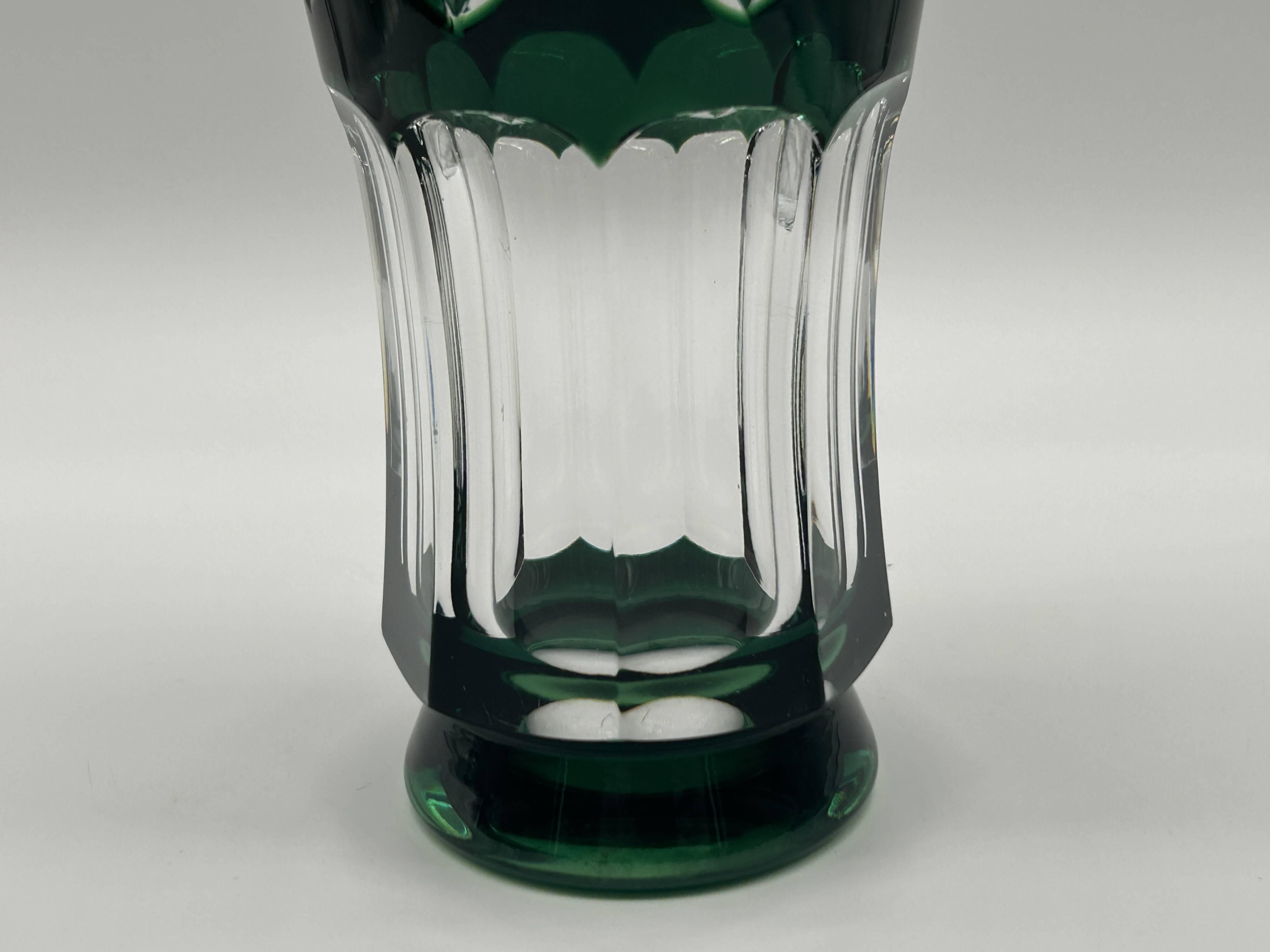 Cut and lined green crystal vase from Val Saint-Lambert