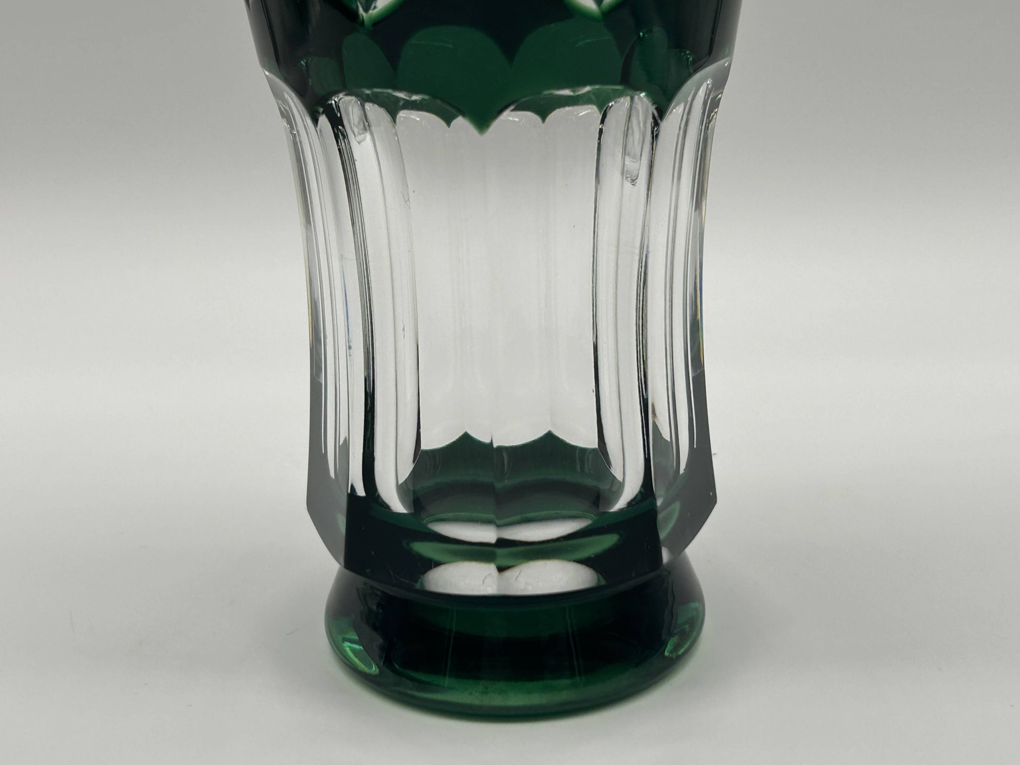 Cut and lined green crystal vase from Val Saint-Lambert