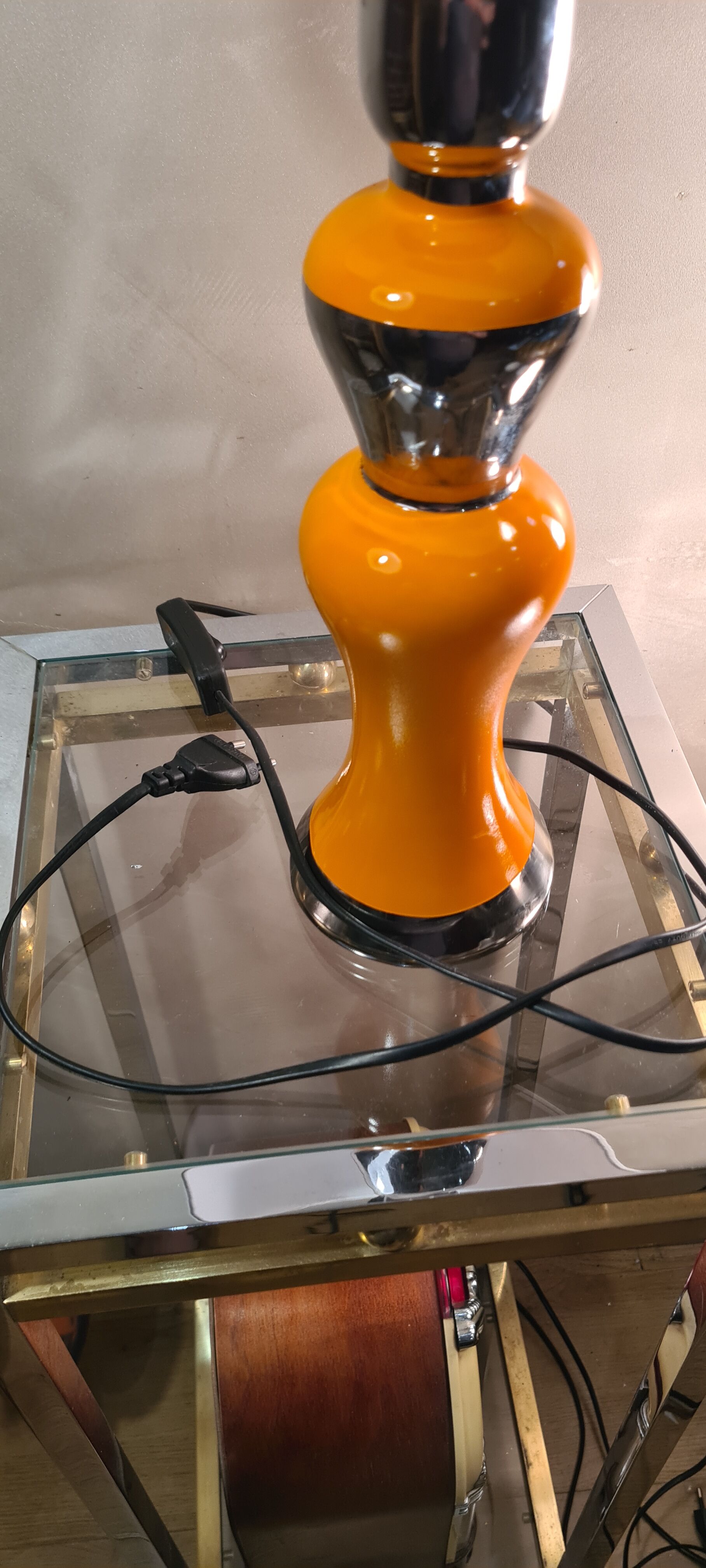 large lamp in ceramic silver and orange varnished