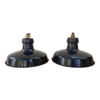 Factory lamp, industrial pendant light, black and white enamelled sheet metal bowl for interior use - Chemin