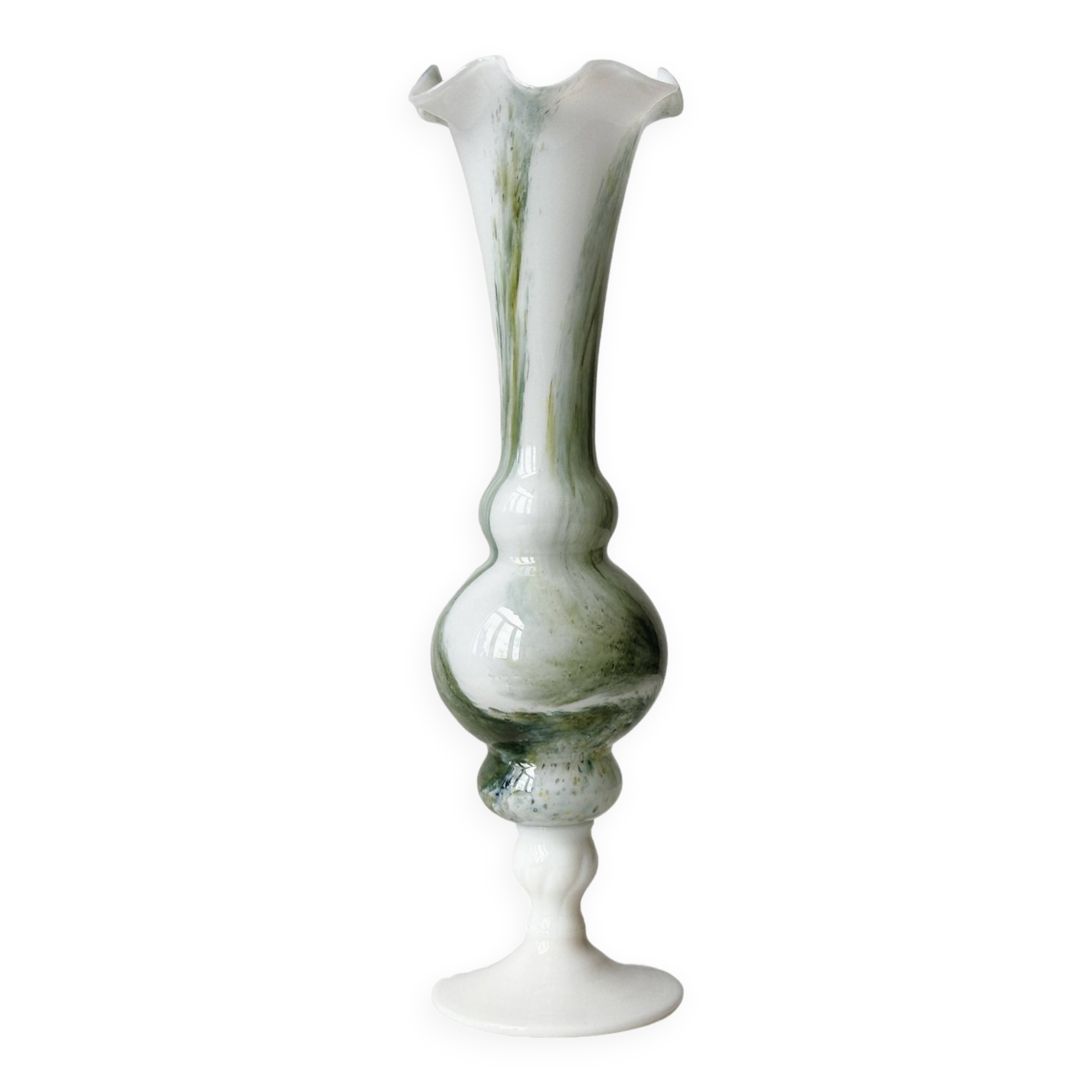 Green and white opaline soliflore vase.