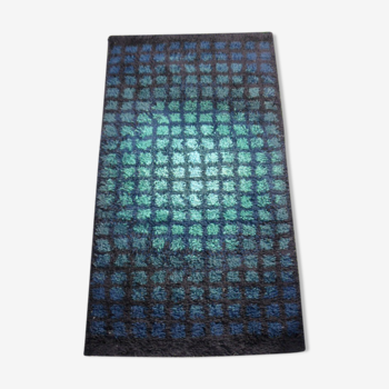 Scandinavian rug wool pop blue Rya 92 x 162 cm