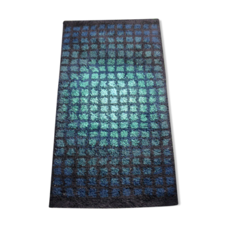 Scandinavian rug wool pop blue Rya 92 x 162 cm