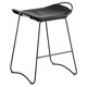 Contemporary sculptural bar stool, smoked black metal sample and black leather.