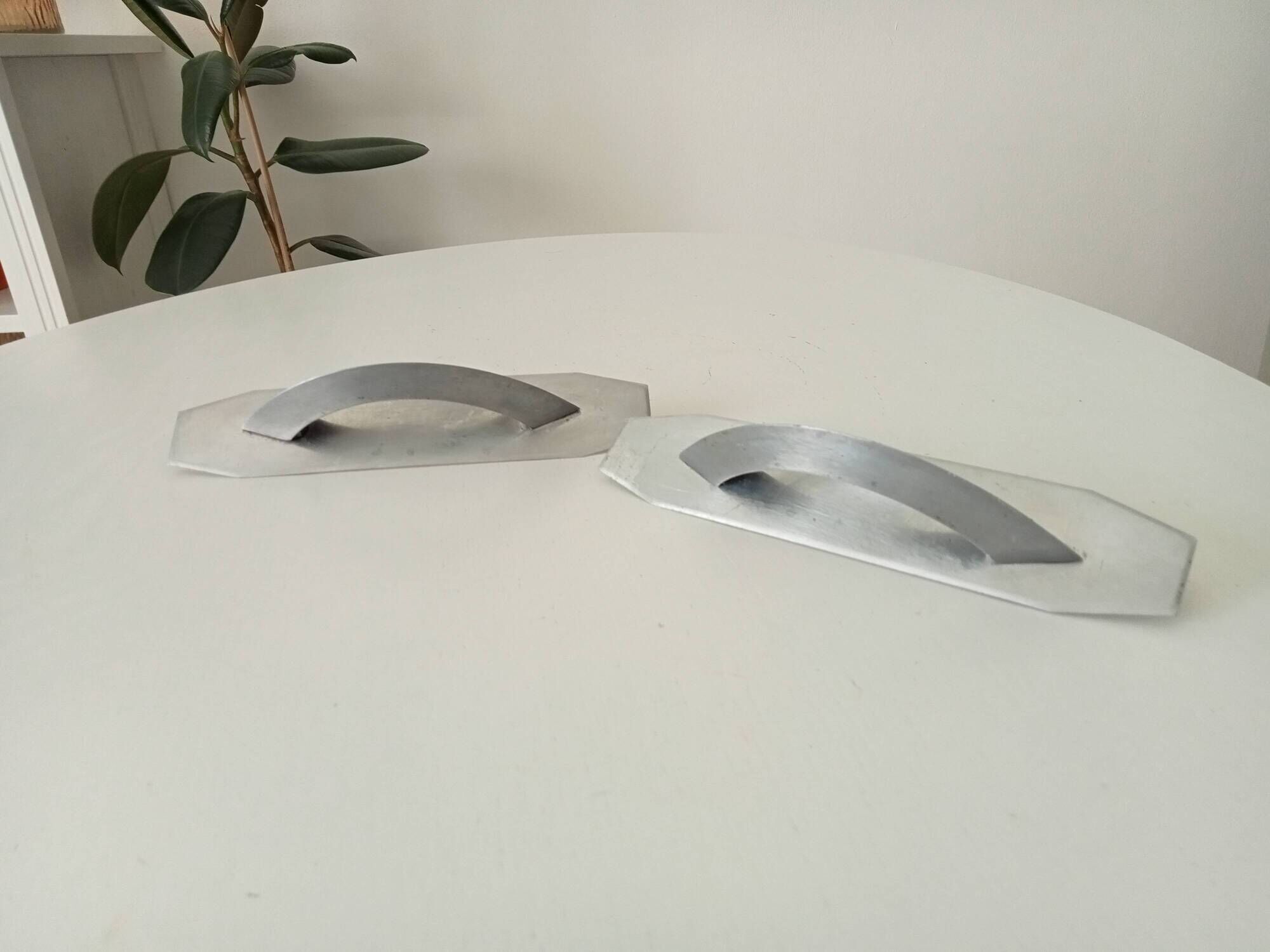Pair of vintage brushed aluminum furniture handles