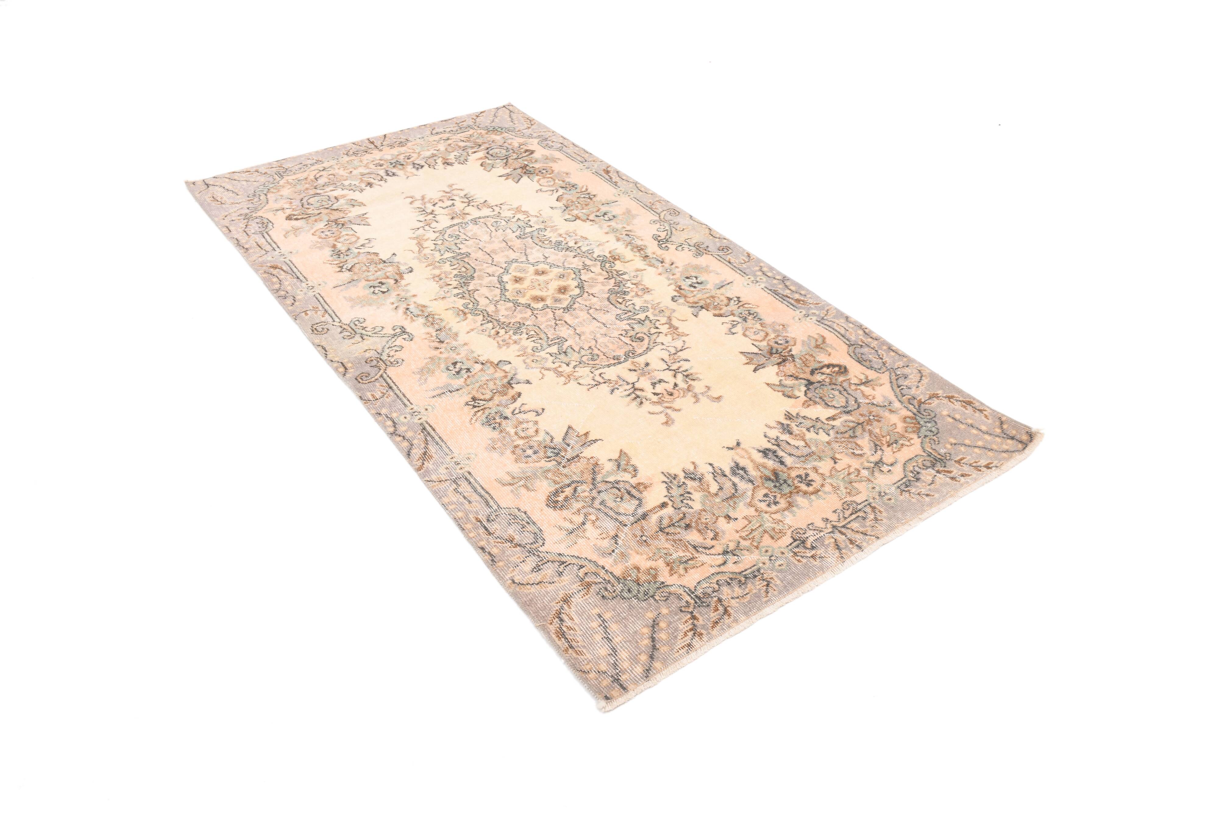 3x7 Cream & Brown Oriental Vintage Rug, 108x207Cm