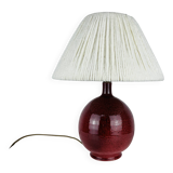 Purple ceramic ball lamp with wool shade, vintage.