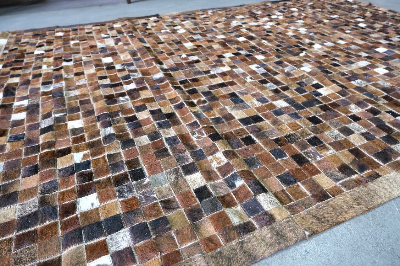 Tapis en cuir de vache vintage en patchwork, années 1970