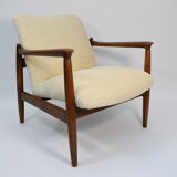 Fauteuil vintage entièrement restauré designer E.Homa, années 60, Cordon beige