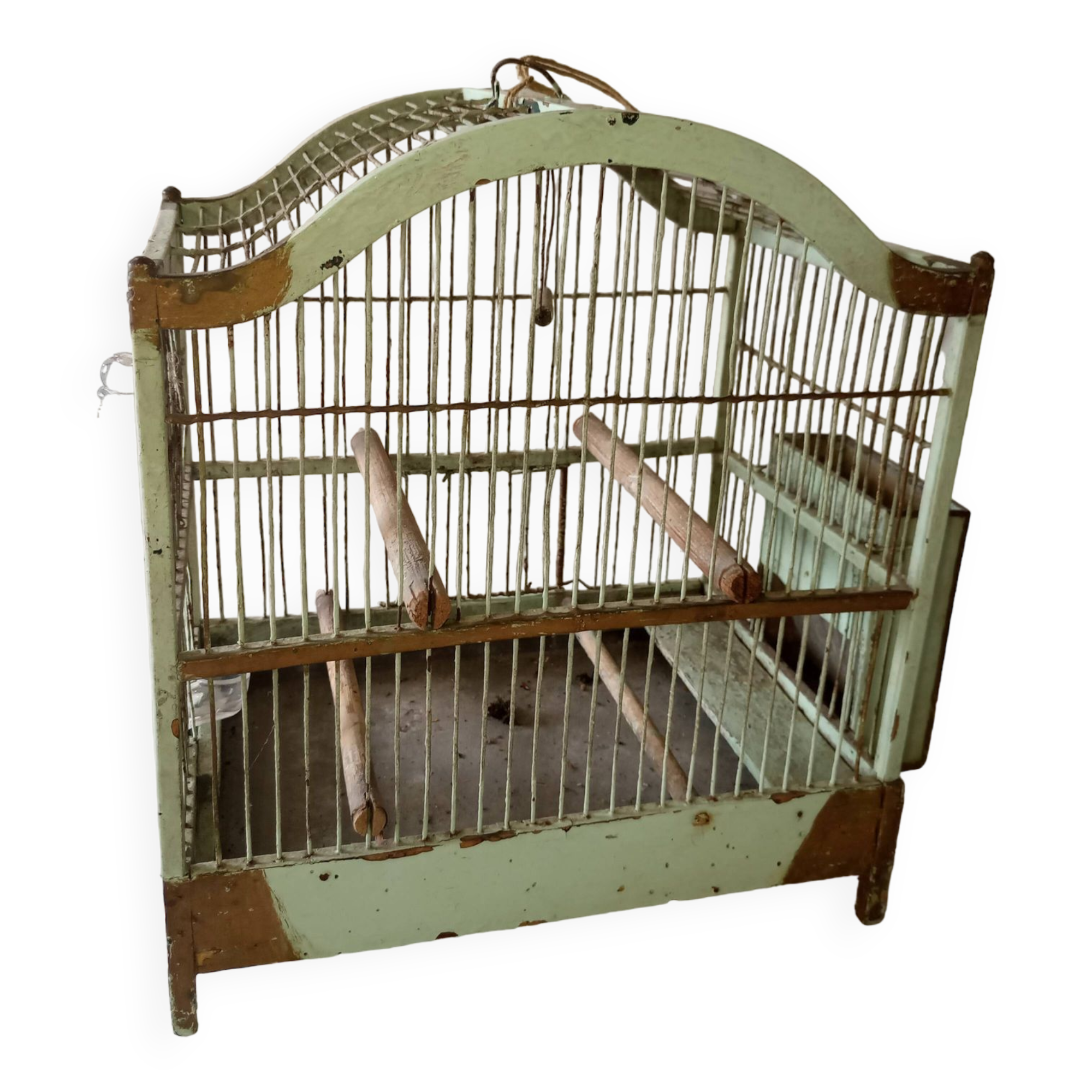 Petite cage ancienne en bois peint