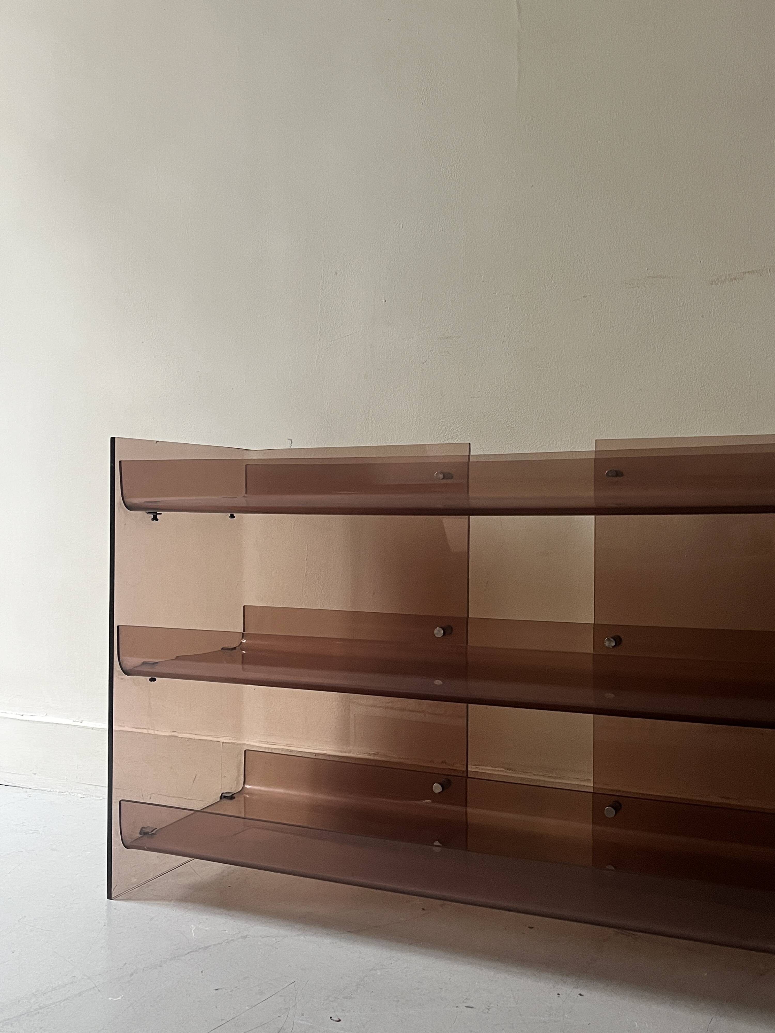 Roche Bobois smoked plexiglass console bookcase, 1970 design